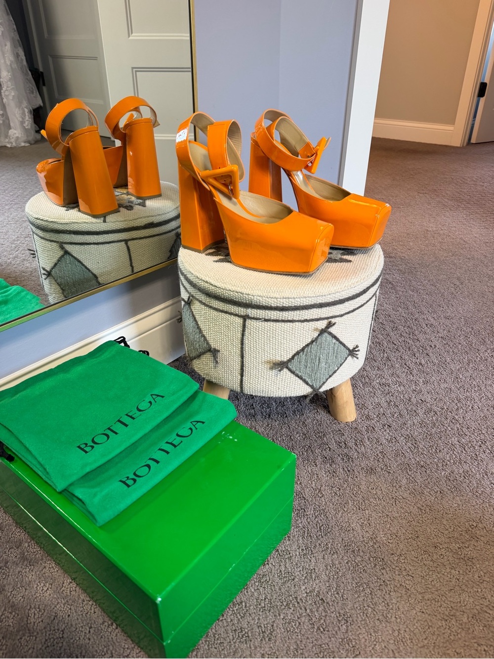 Bottega Veneta Bright Orange Platform Pumps